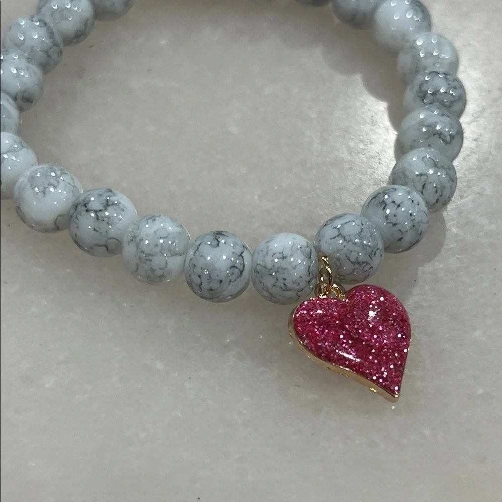 White Beaded Heart Charm Bracelet | Y2K Cute Girly Jewelry Coquette Aesthetic